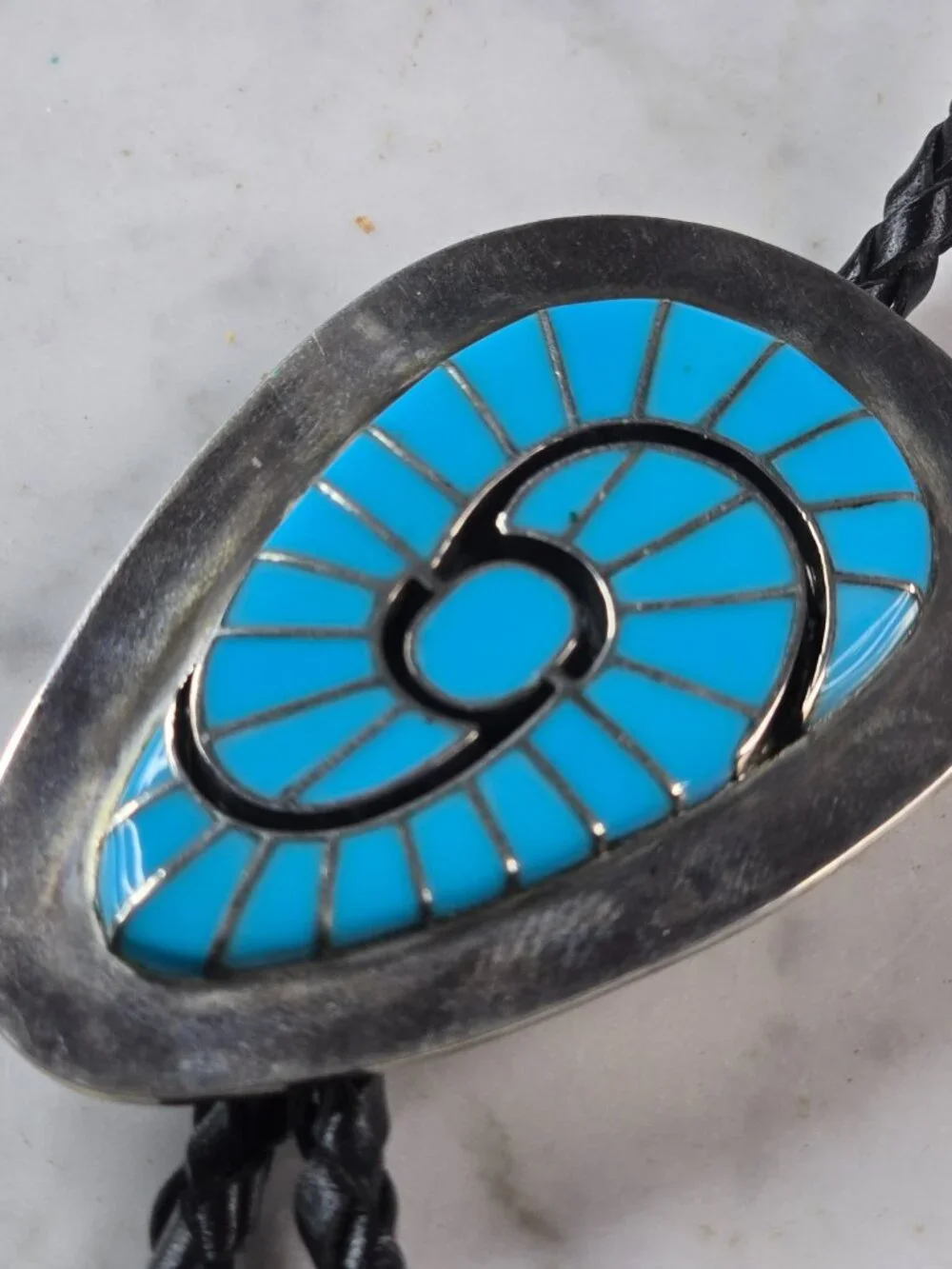 Southwestern Native American Sterling Silver Turquoise Bolo Tie E645